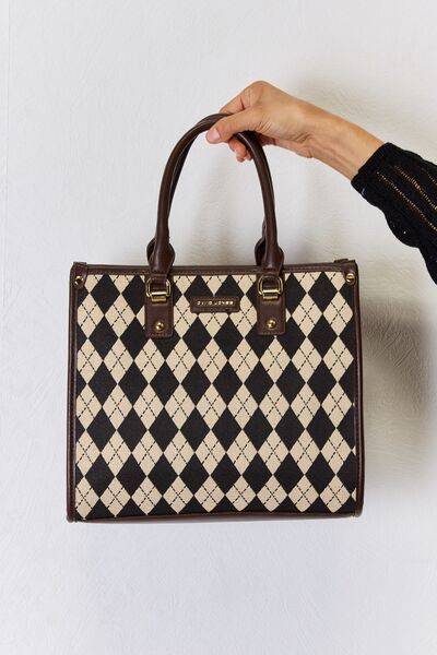 David Jones Argyle Pattern PU Leather Handbag - lolaluxeshop