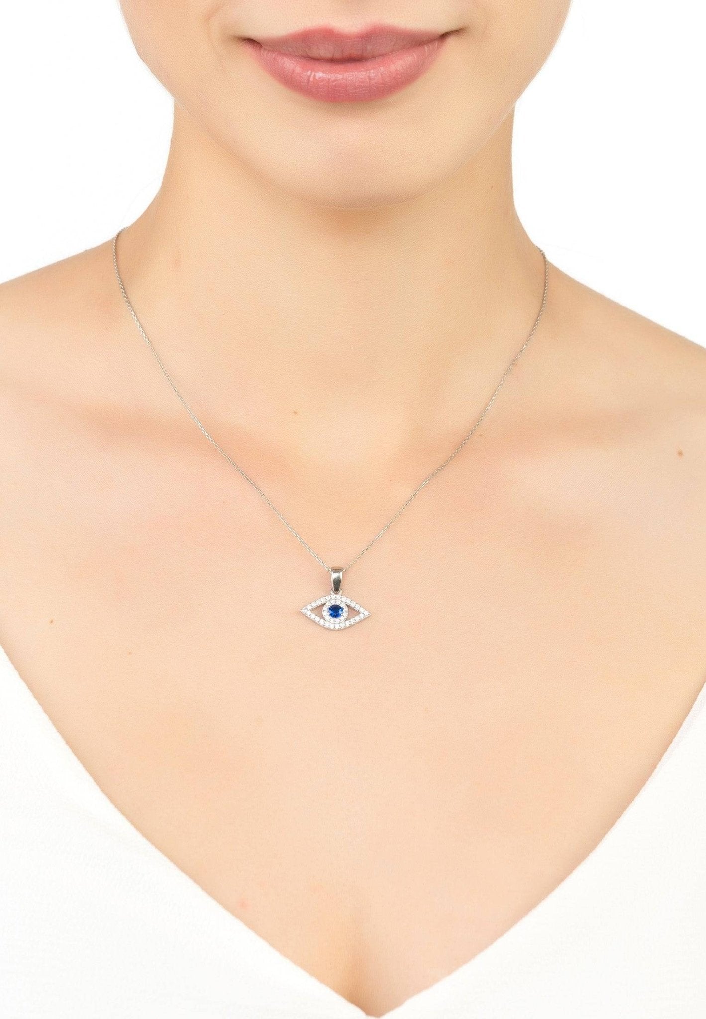 Evil Eye Elliptical Necklace Blue Silver - lolaluxeshop