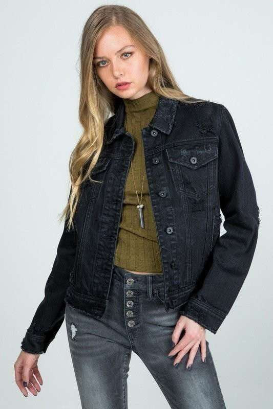 REGULAR DENIM JACKET WITH DESTROY - LOLA LUXE