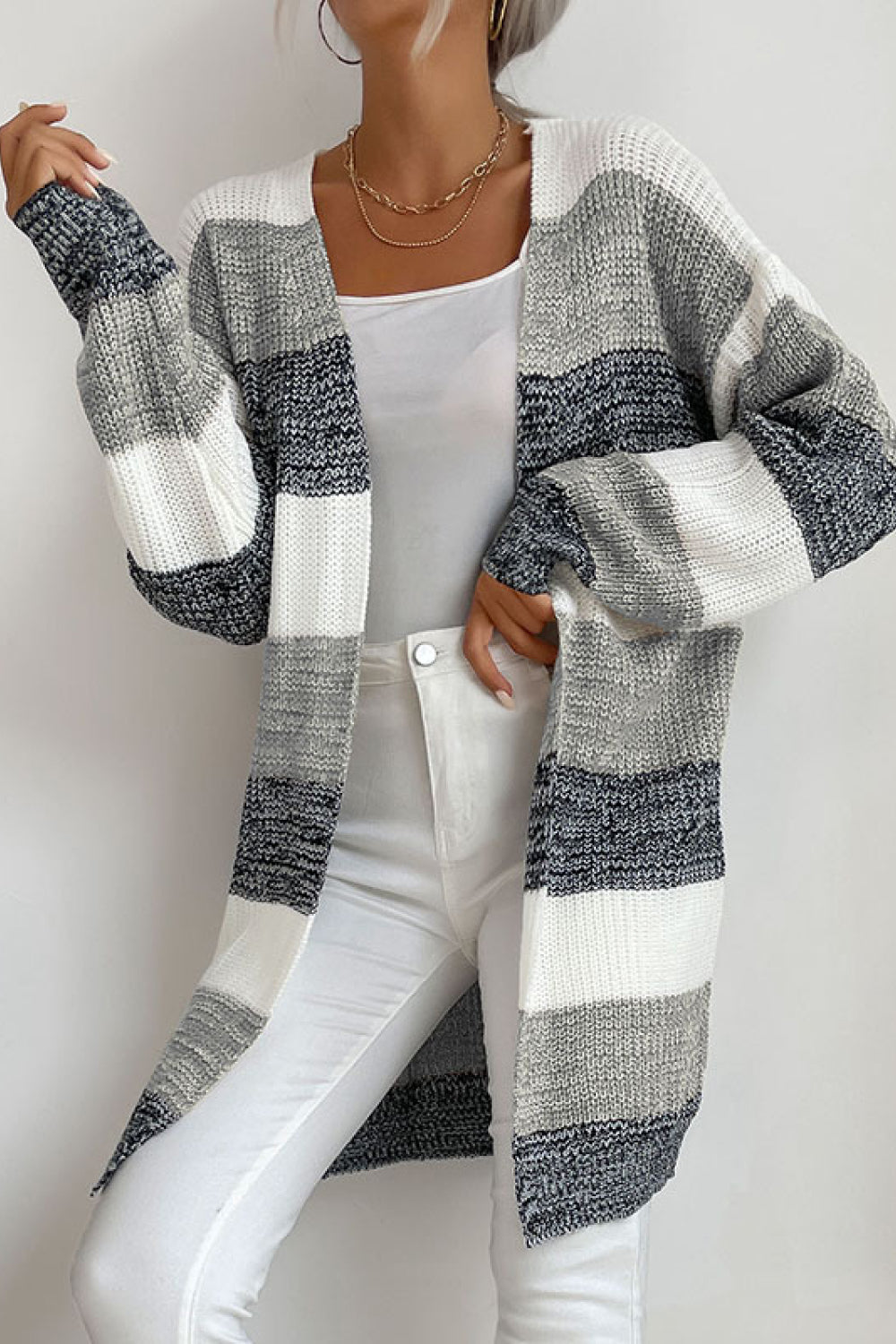 Striped Long Sleeve Duster Cardigan - LOLA LUXE