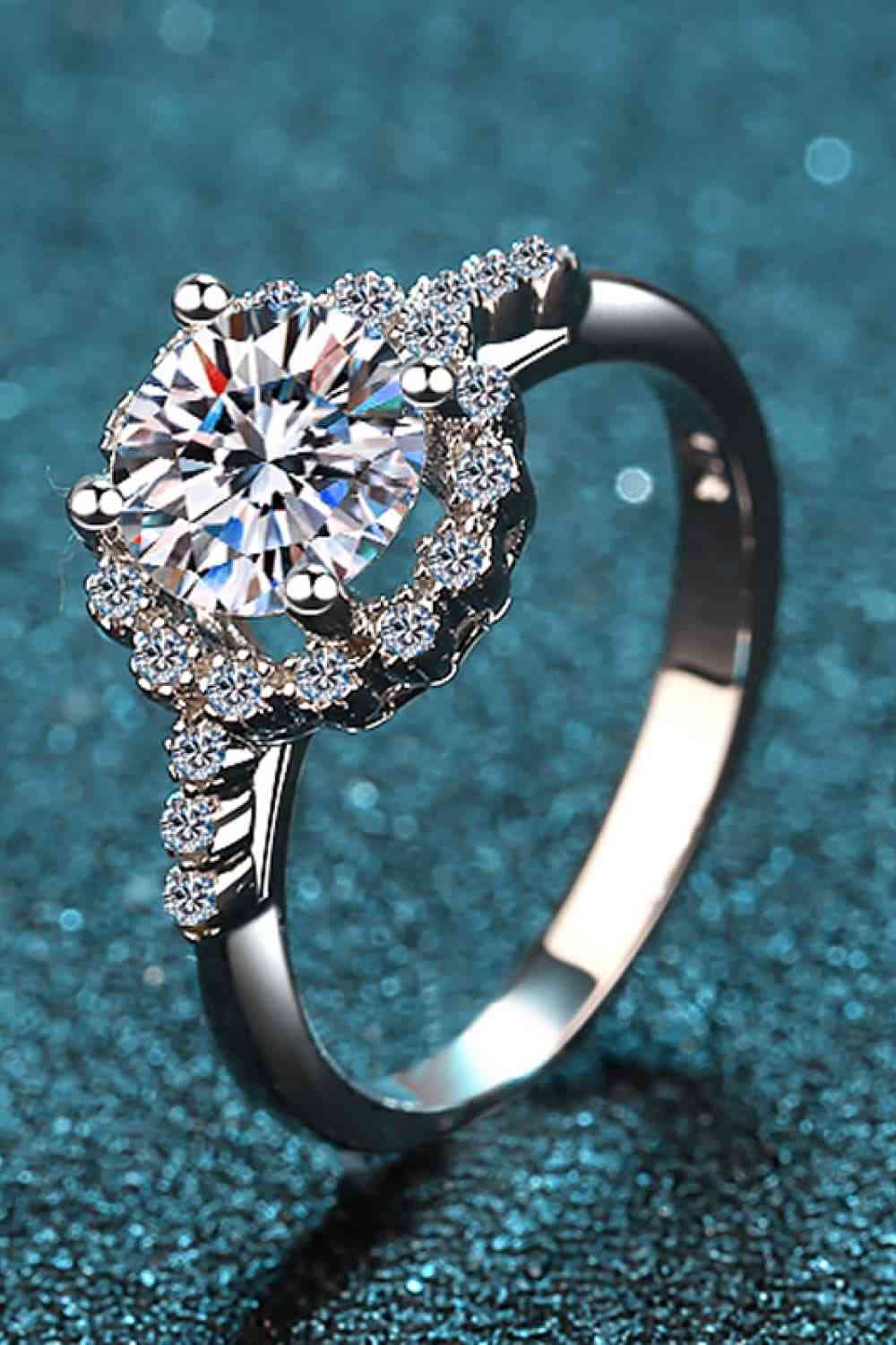 1 Carat Moissanite Rhodium-Plated Halo Ring - lolaluxeshop