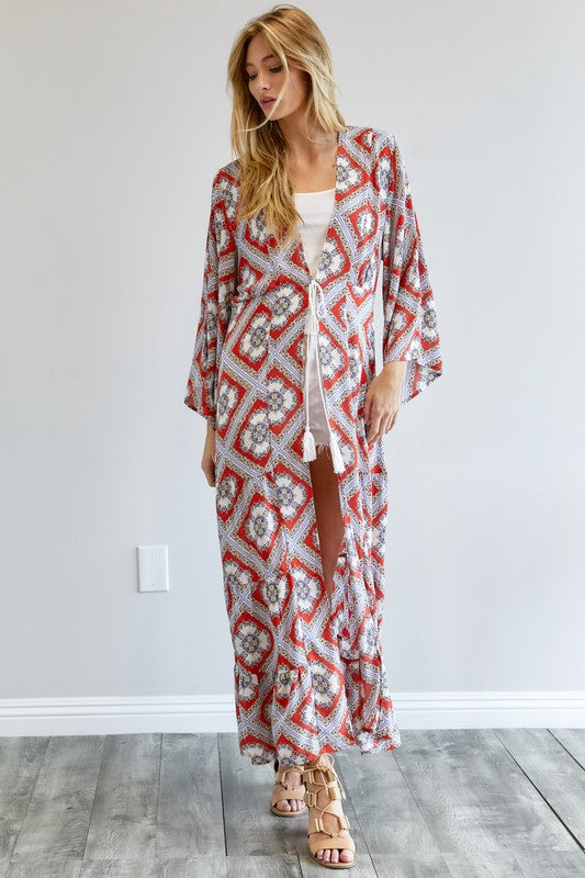 PRINTED LONG SLEEVE LOOSE KIMONO - LOLA LUXE