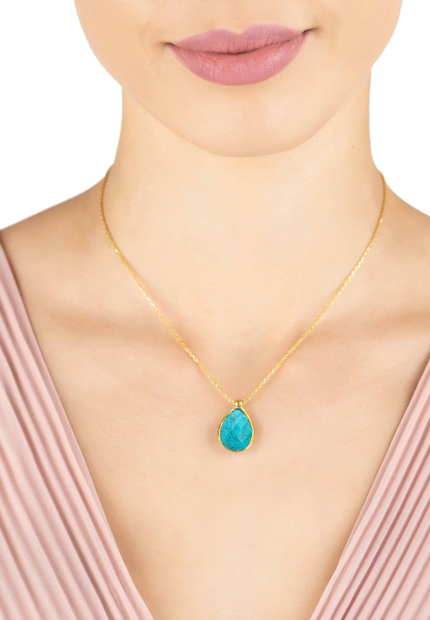 Petite Drop Necklace Gold Arizona Turquoise - lolaluxeshop