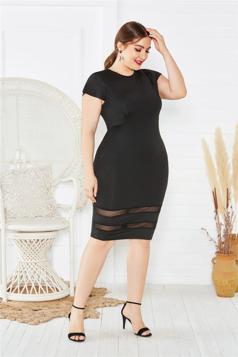 Plus Size Mesh Detail Midi Dress - LOLA LUXE