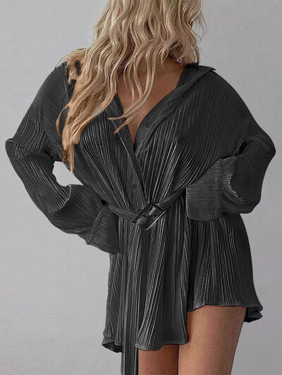 Button Up Dropped Shoulder Shirt Dress - lolaluxeshop