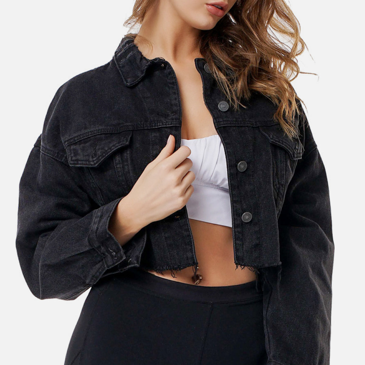 Raw Cropped Denim Jacket - LOLA LUXE