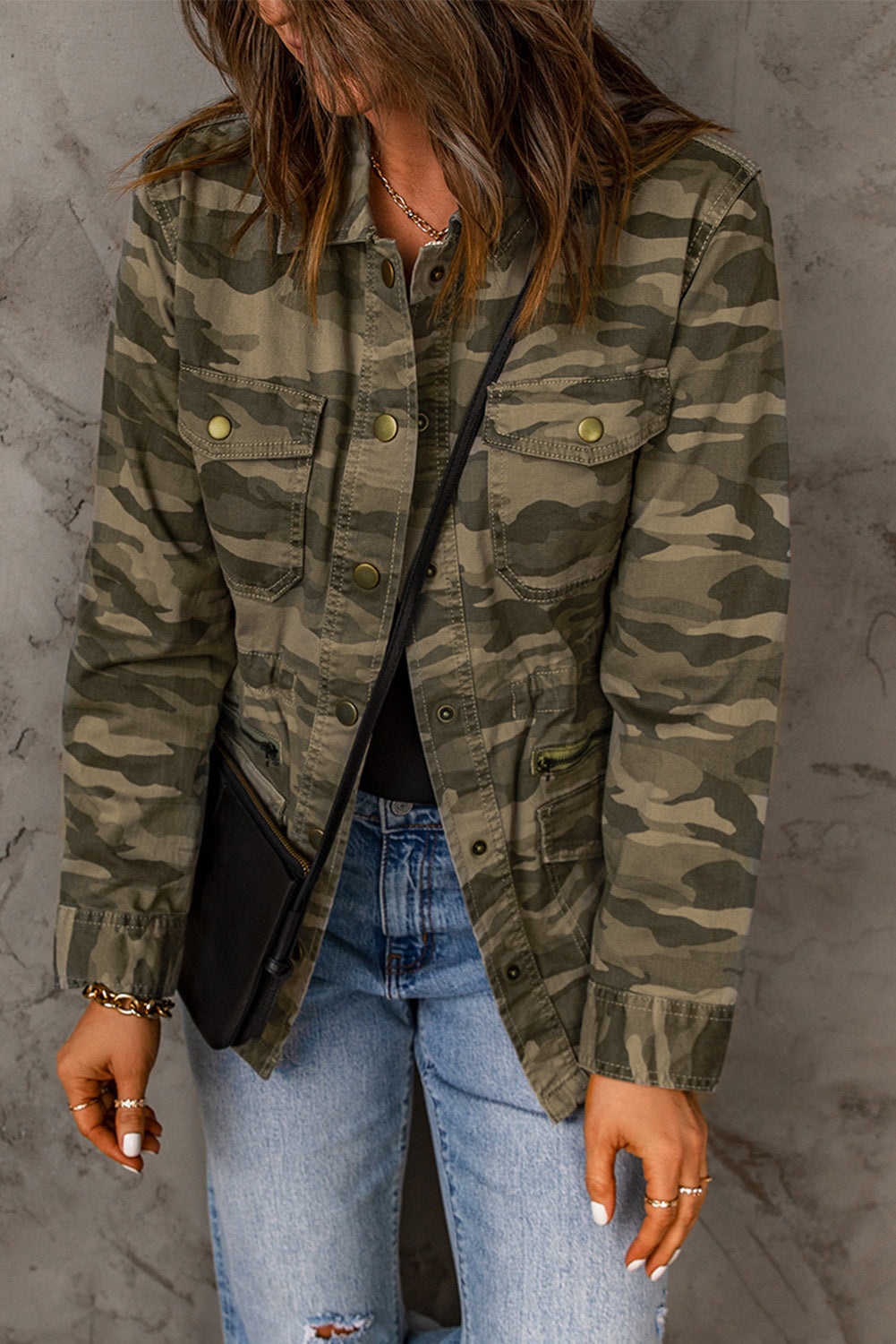 Camouflage Snap Down Jacket - LOLA LUXE