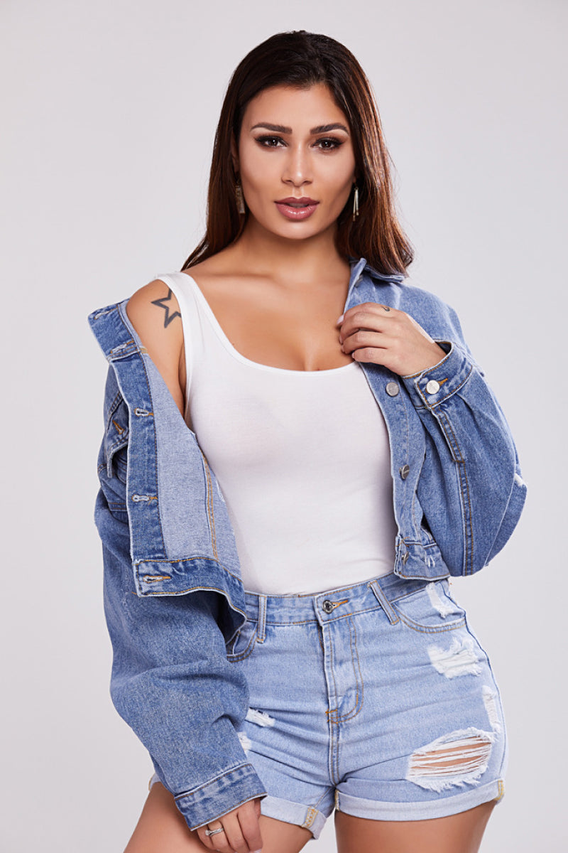 Oversized Crop Denim Jacket - LOLA LUXE