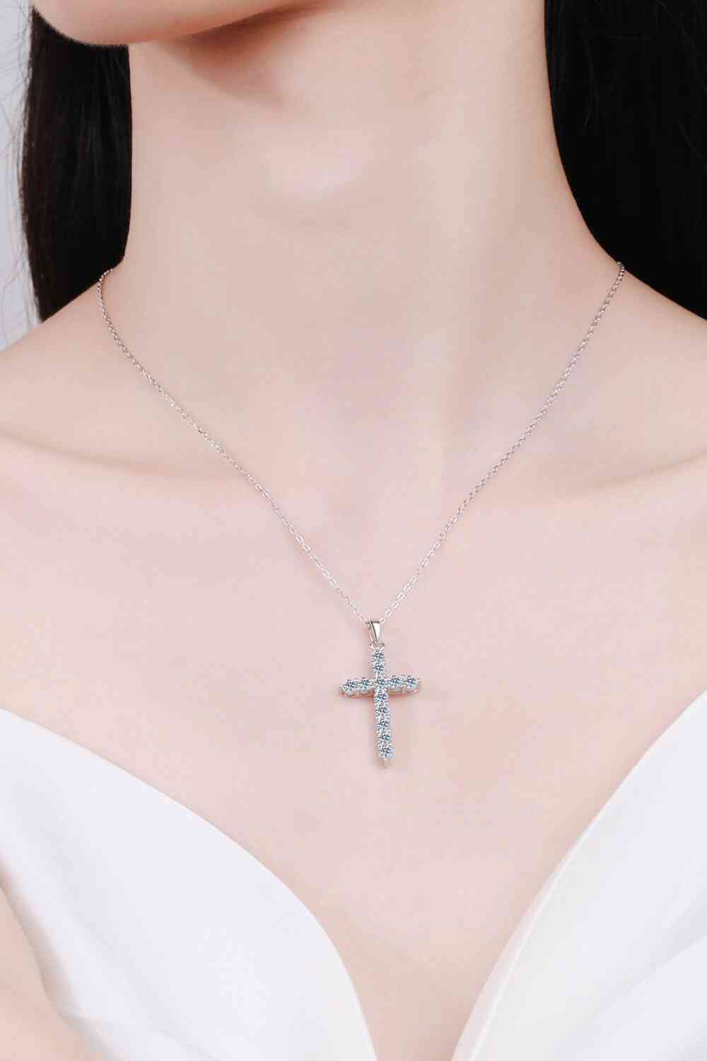 Adored 925 Sterling Silver Cross Moissanite Necklace - lolaluxeshop