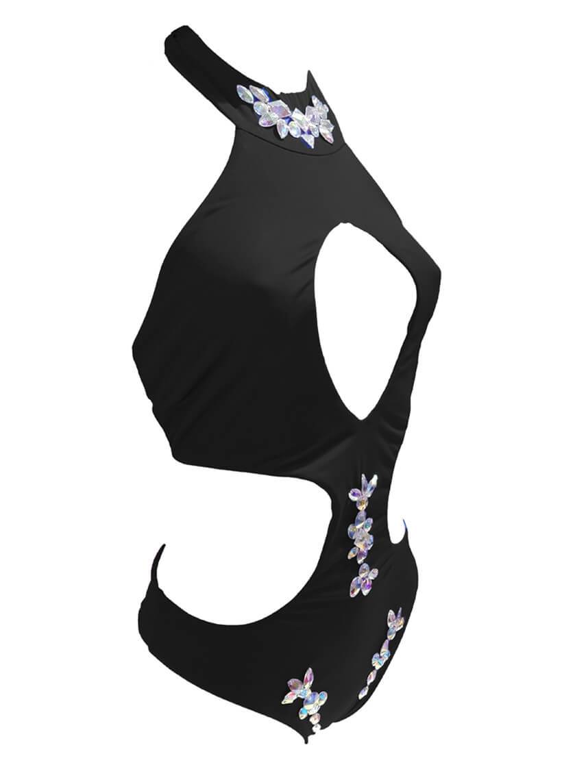 Malibu Rhinestone One Piece - Black - LOLA LUXE