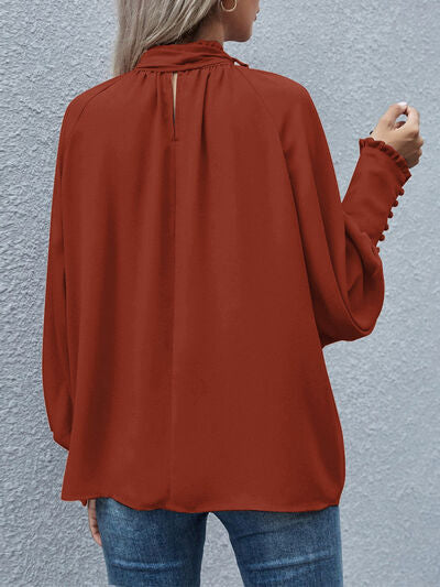 Tie Neck Lantern Sleeve Blouse - lolaluxeshop