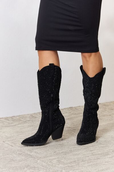 Forever Link Rhinestone Knee High Cowboy Boots - lolaluxeshop