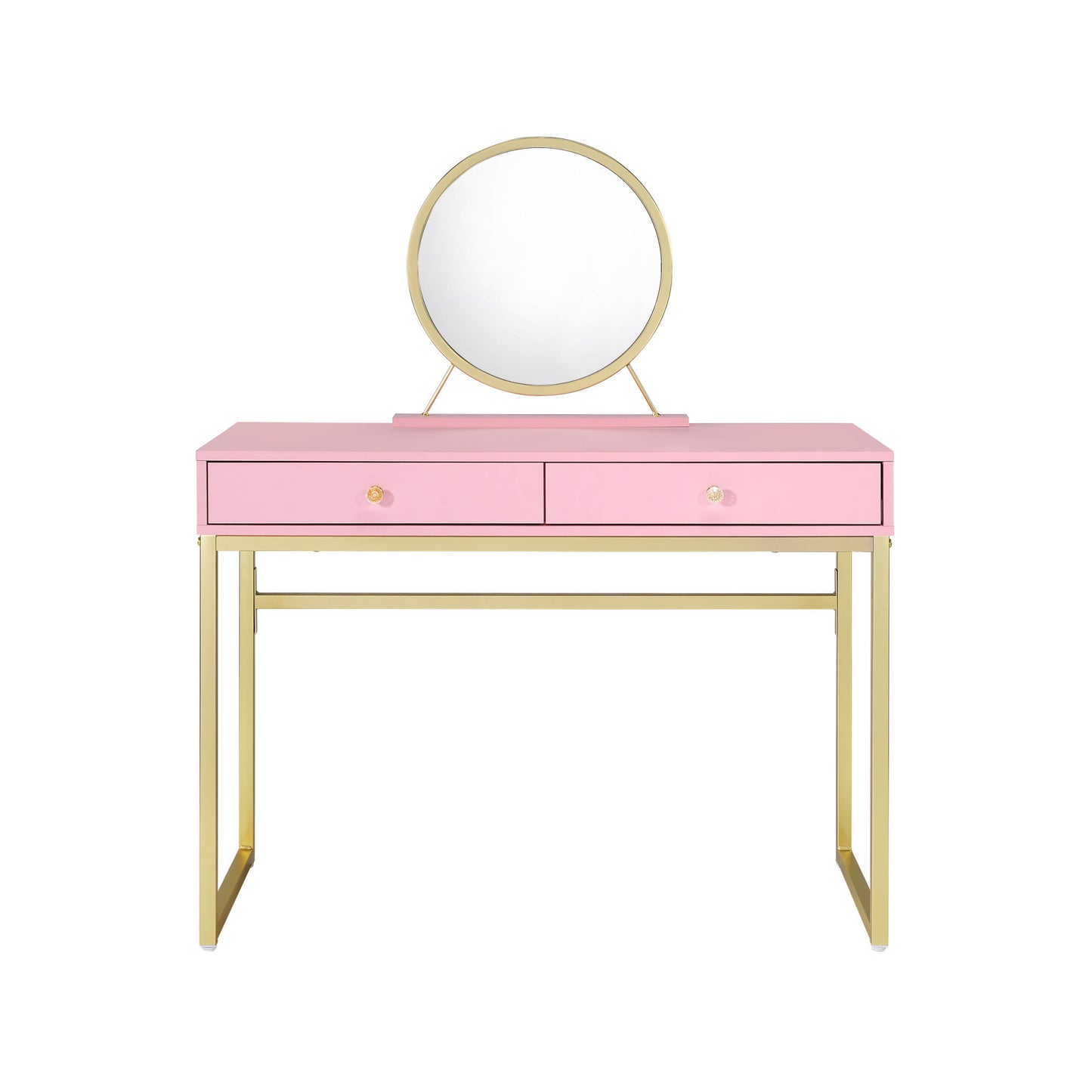 ACME Coleen Vanity Desk w/Mirror & Jewelry Tray in Pink & Gold Finish AC00668 - lolaluxeshop