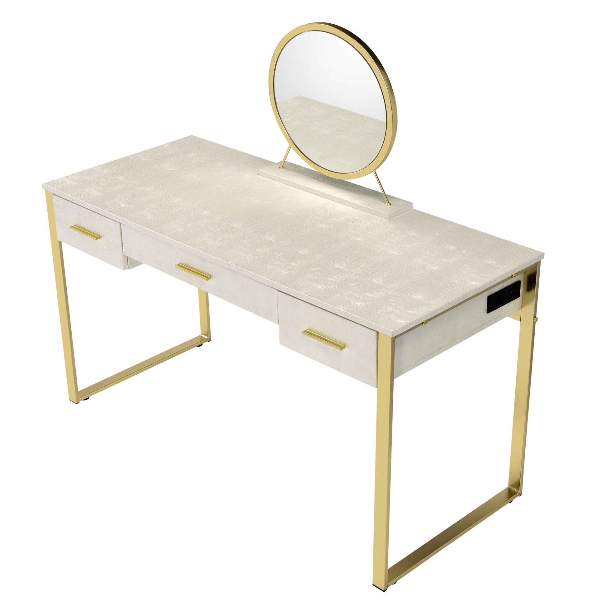 ACME Myles Vanity Set w/USB Port, Antique White & Champagne Finish AC00841 - lolaluxeshop