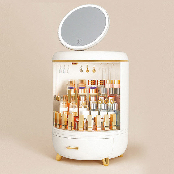 Joybos® Round Makeup Storage Organizer Box with Mirror Led Light - lolaluxeshop