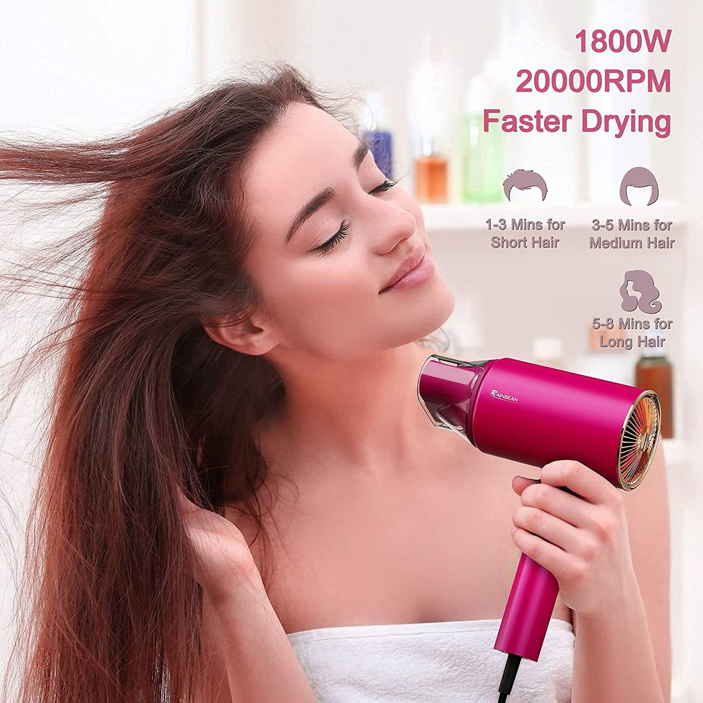 Water Ionic Hair Dryer; 1800W Blow Dryer With Magnetic Nozzle 2 Speed And 3 Heat Settings Powerful Low Noise Fast Drying Travel Hair Dryer For Home Travel - lolaluxeshop