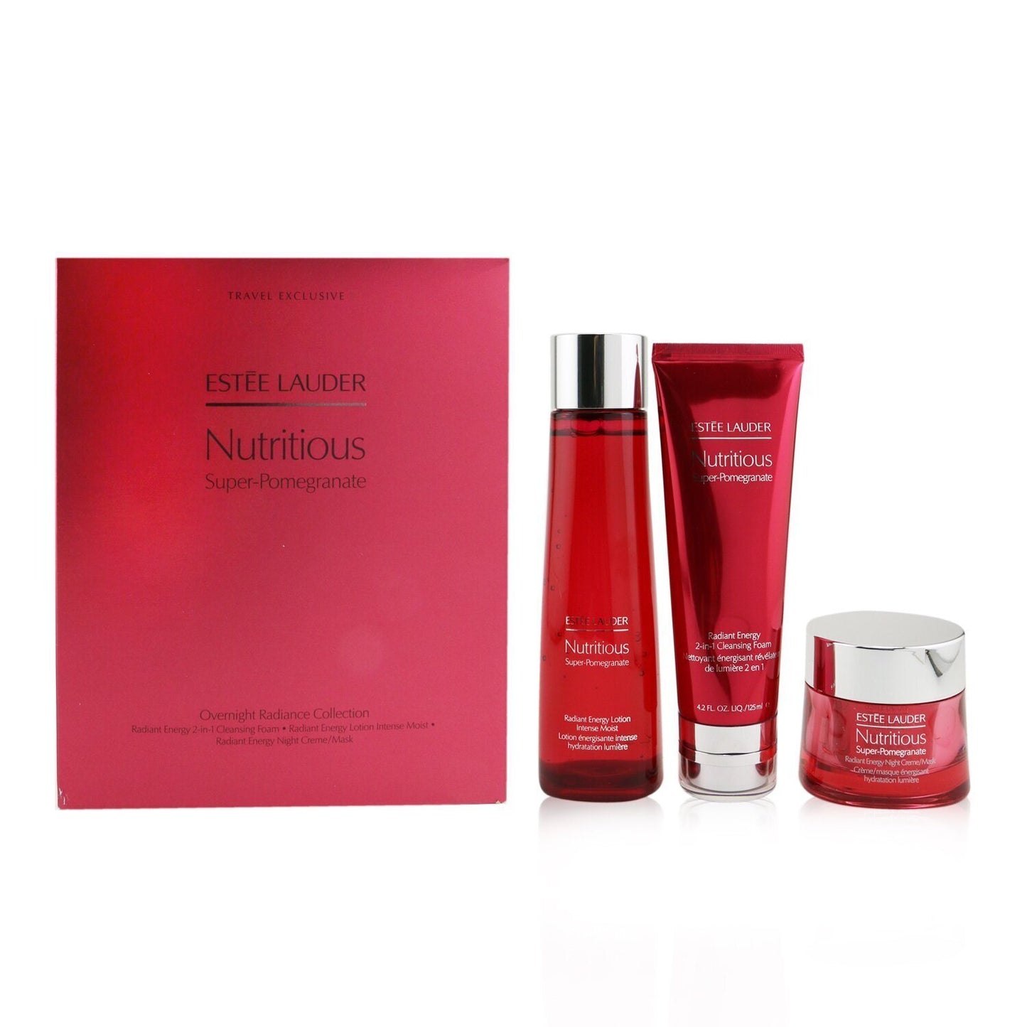 Estee Lauder - Nutritious Super-Pomegranate Overnight Radiance Collection: Cleansing Foam 125ml+Lotion Intense Moist 200ml+Night Creme 50ml - 3pcs - lolaluxeshop