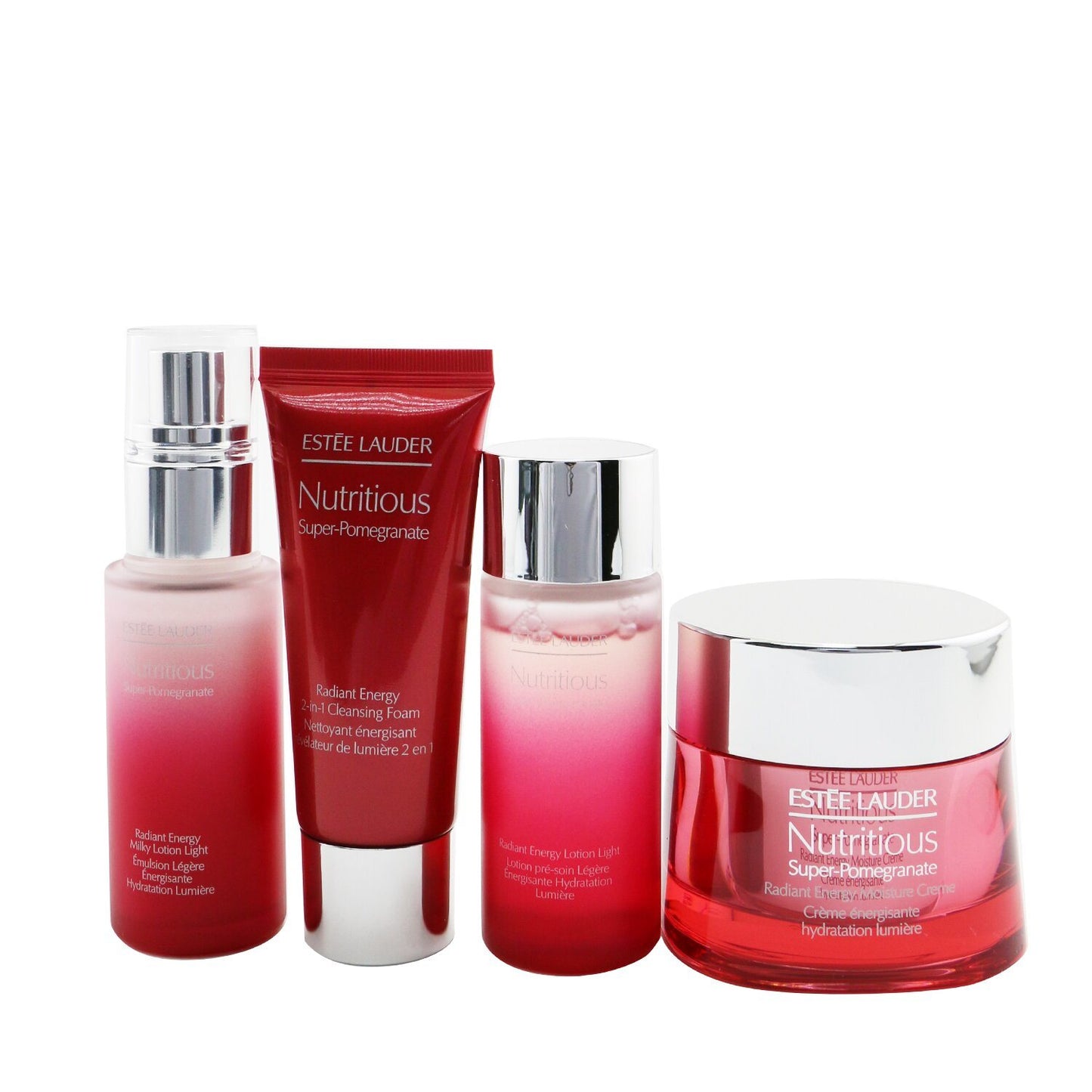 ESTEE LAUDER - Nutritious Super-Pomegranate Reveal A Rosy Radiance Set: Moisture Creme+ Milky Lotion Light+ Lotion+ Cleansing Foam ... 4pcs+2bags - lolaluxeshop