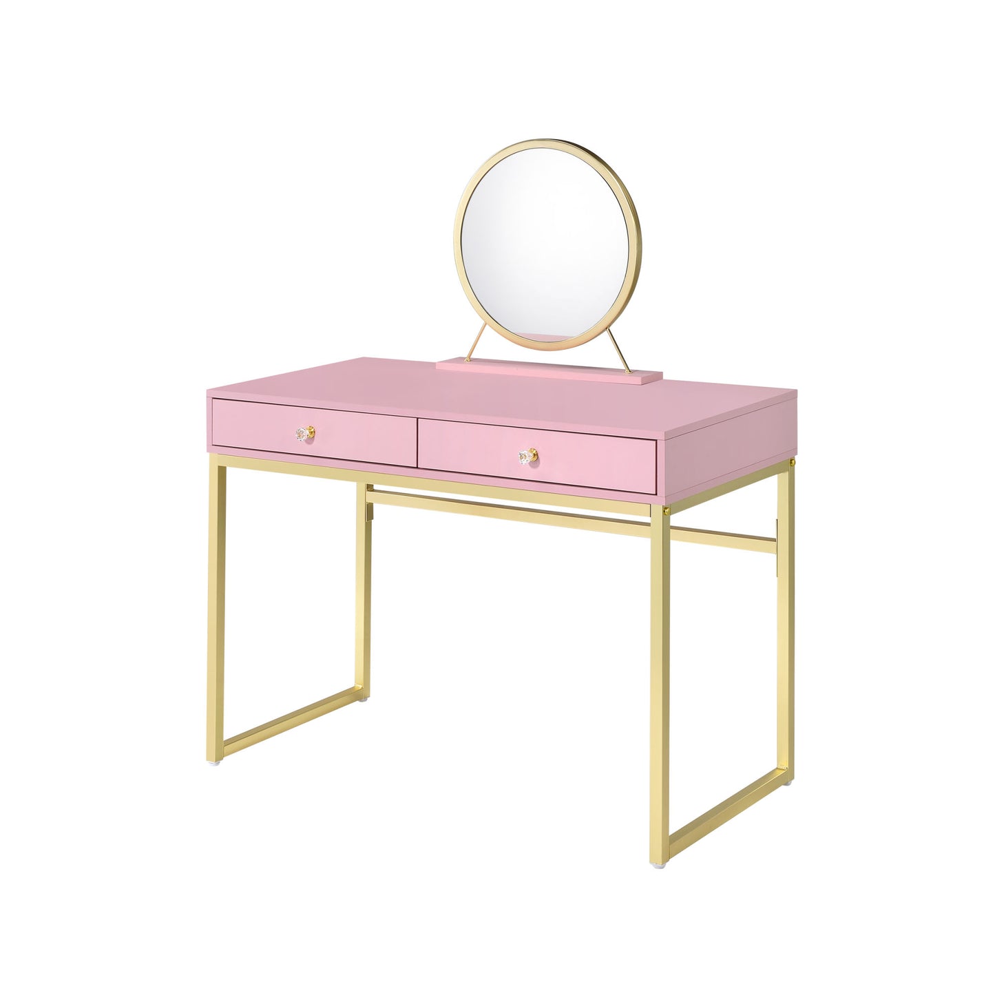 ACME Coleen Vanity Desk w/Mirror & Jewelry Tray in Pink & Gold Finish AC00668 - lolaluxeshop