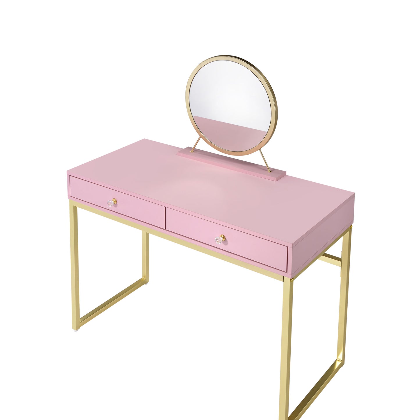 ACME Coleen Vanity Desk w/Mirror & Jewelry Tray in Pink & Gold Finish AC00668 - lolaluxeshop