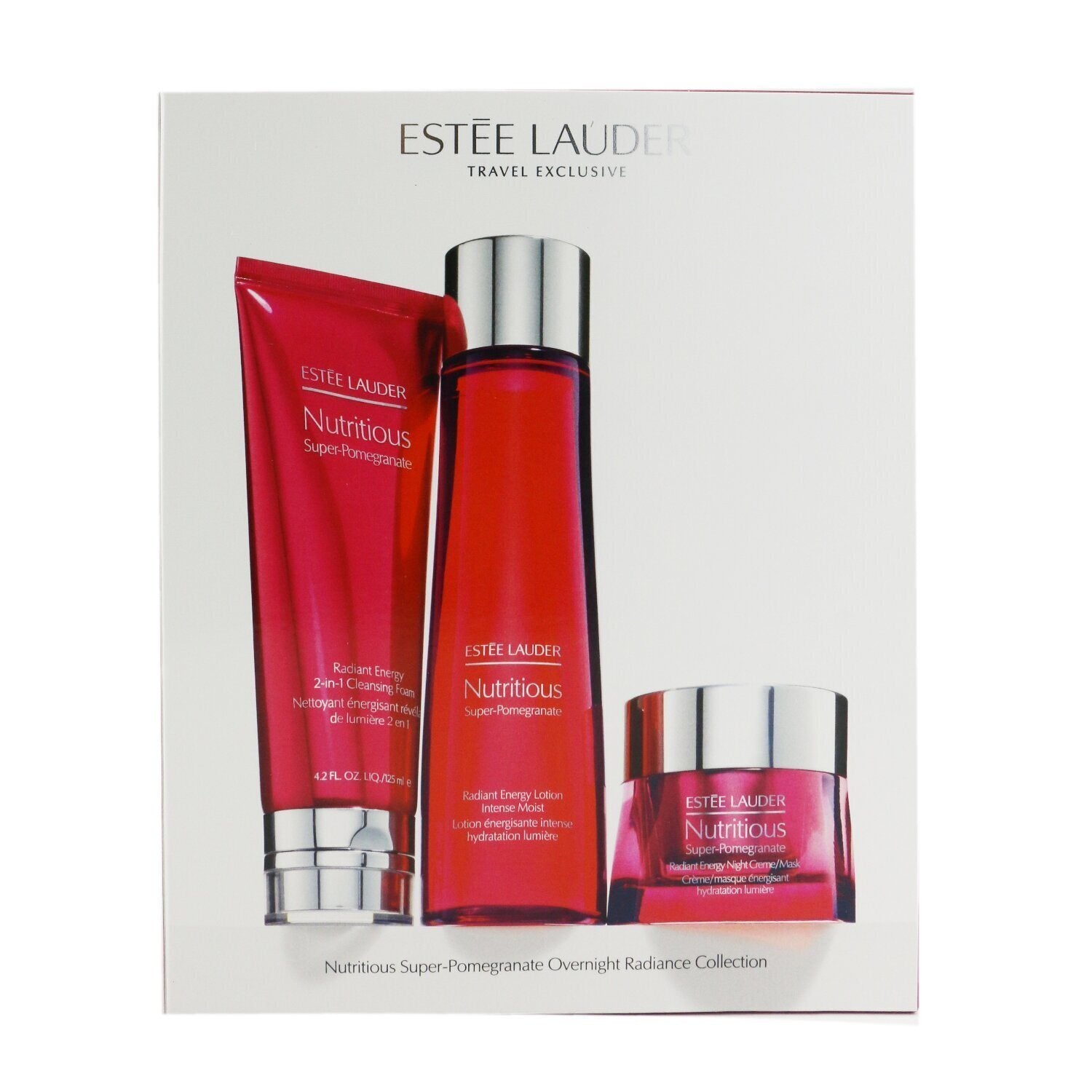 Estee Lauder - Nutritious Super-Pomegranate Overnight Radiance Collection: Cleansing Foam 125ml+Lotion Intense Moist 200ml+Night Creme 50ml - 3pcs - lolaluxeshop