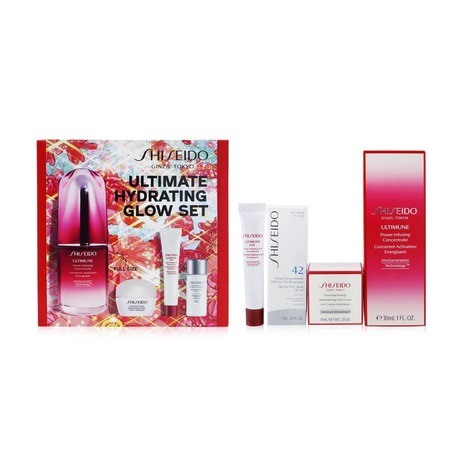 SHISEIDO - Ultimate Hydrating Glow Set: Ultimune Power Infusing Concentrate 30ml + Moisturizing Gel Cream 10ml + Eye Con...999980 4pcs - lolaluxeshop