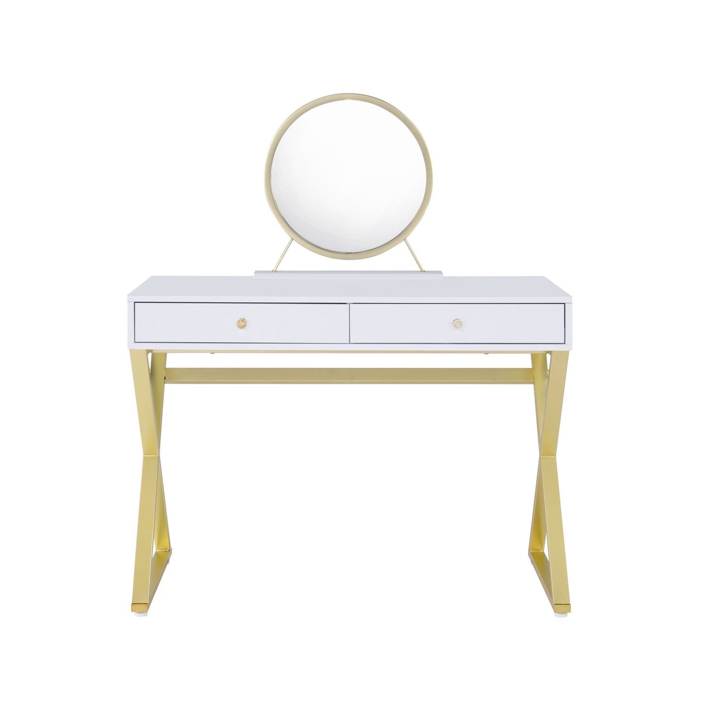 ACME Coleen Vanity Desk w/Mirror & Jewelry Tray in White & Gold Finish AC00667 - lolaluxeshop