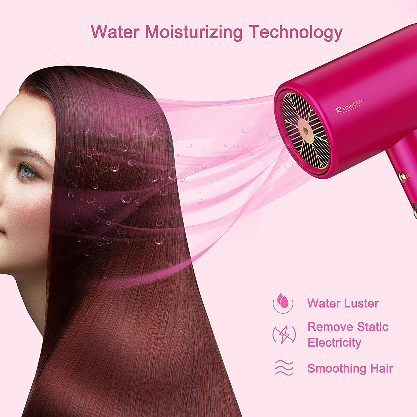 Water Ionic Hair Dryer; 1800W Blow Dryer With Magnetic Nozzle 2 Speed And 3 Heat Settings Powerful Low Noise Fast Drying Travel Hair Dryer For Home Travel - lolaluxeshop