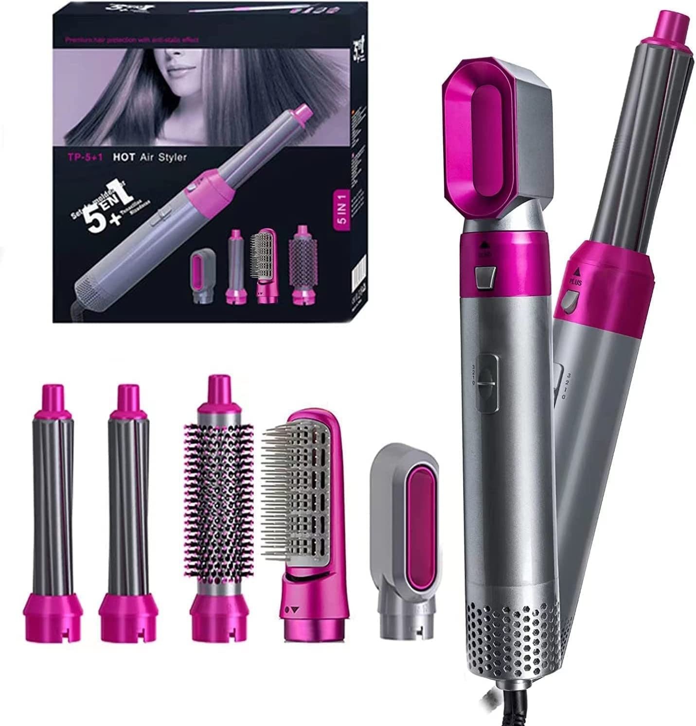 5 in 1 Curling Wand Set Professional Hair Curling Iron for Multiple Hair Types and Styles Fuchsia - lolaluxeshop