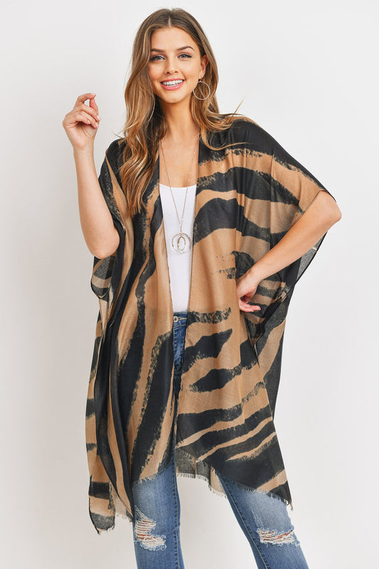 Hdf3167 - Zebra Line Print Open Front Kimono - LOLA LUXE