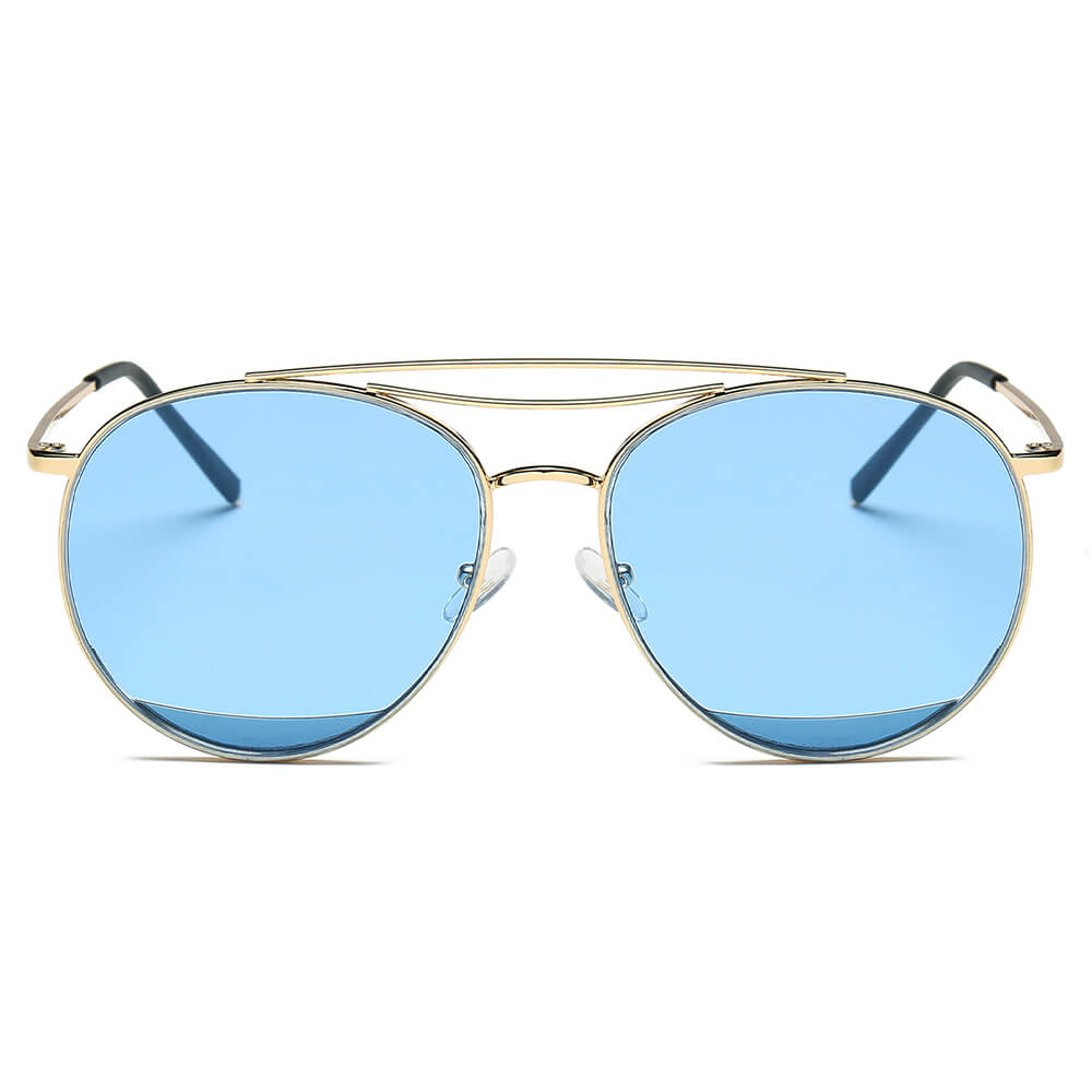 LOWELL | Unisex Round Double Brow Bar Aviator Style Sunglasses - lolaluxeshop