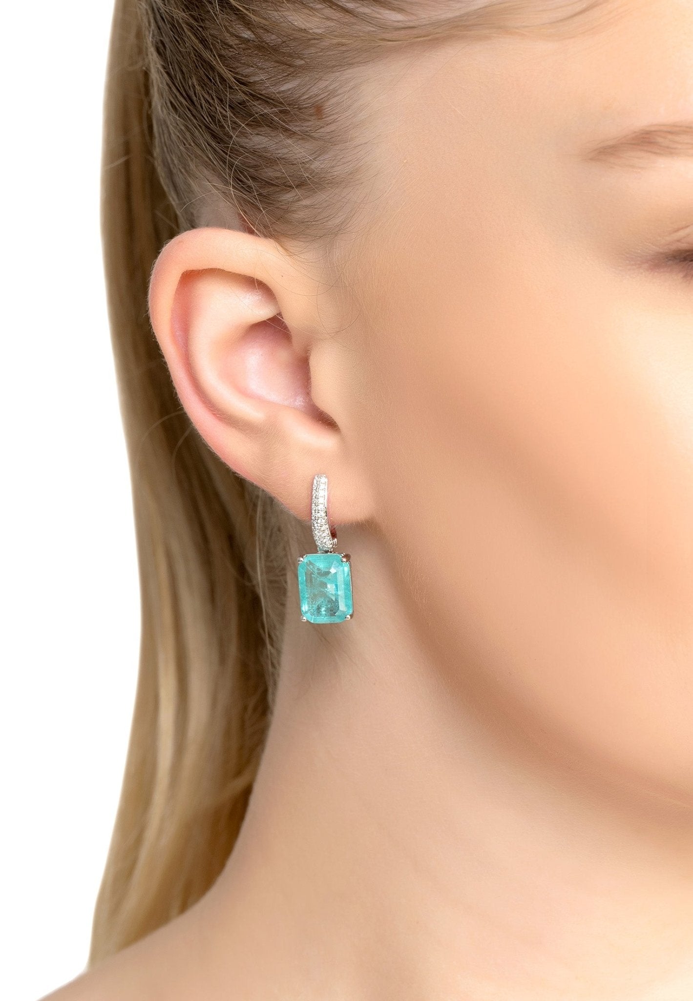 Alexandra Rectangle Drop Earrings Silver Paraiba Tourmaline - lolaluxeshop