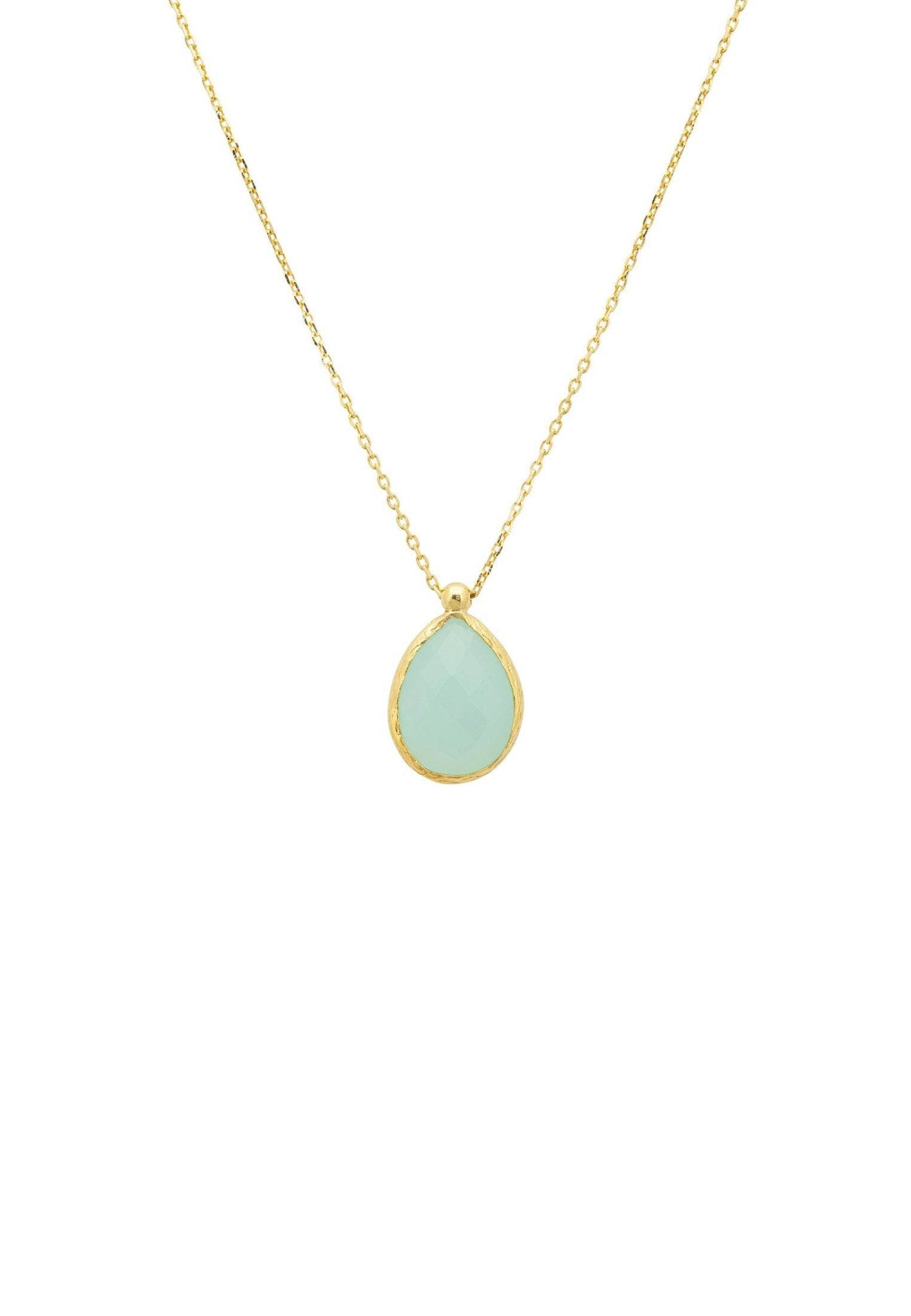 Petite Drop Necklace Gold Aqua Chalcedony - lolaluxeshop