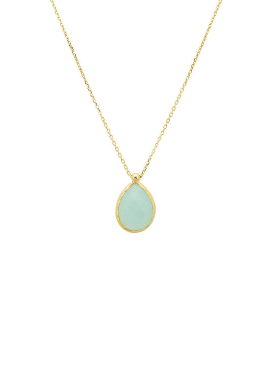 Petite Drop Necklace Gold Aqua Chalcedony - lolaluxeshop