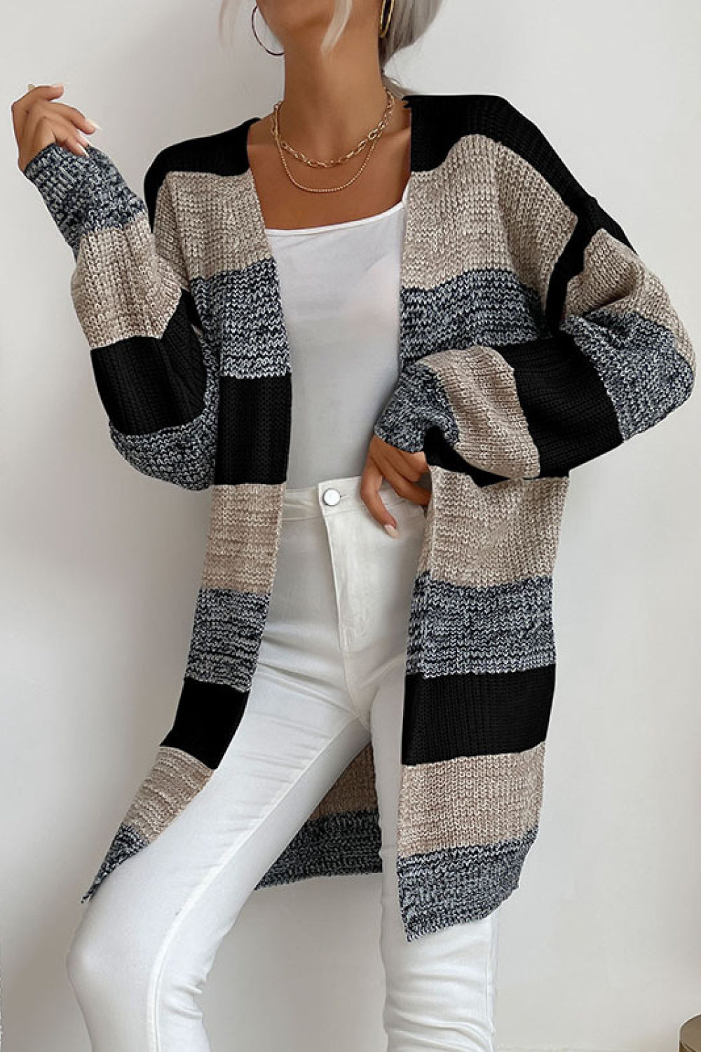 Striped Long Sleeve Duster Cardigan - LOLA LUXE