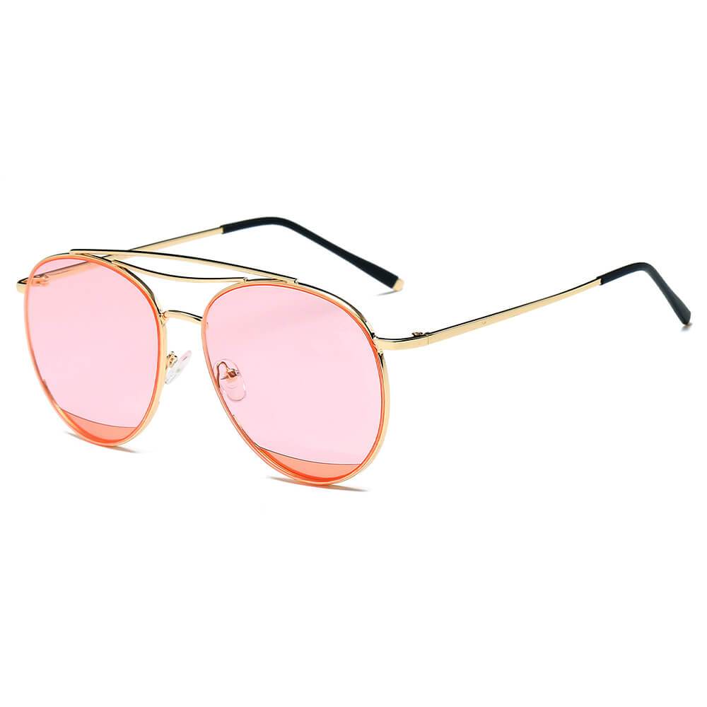 LOWELL | Unisex Round Double Brow Bar Aviator Style Sunglasses - lolaluxeshop