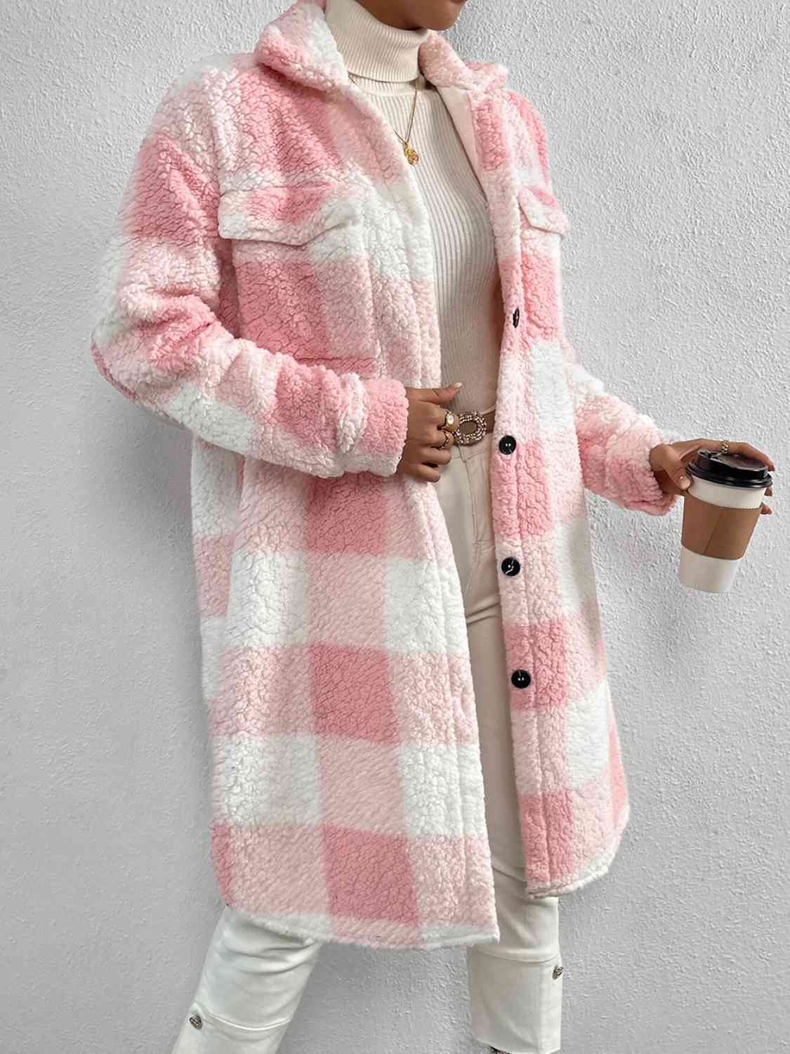 Plaid Collared Neck Button Down Coat - lolaluxeshop