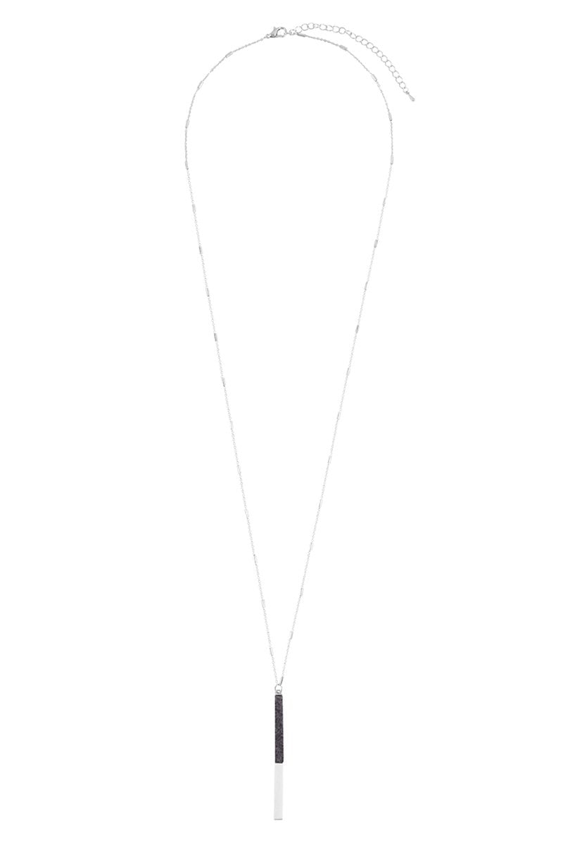 Myn1354 - Natural Stone With Metal Bar Necklace - LOLA LUXE