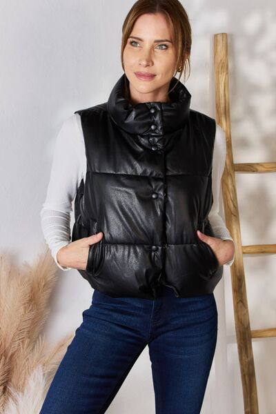 Love Tree Faux Leather Snap and Zip Closure Vest Coat - lolaluxeshop