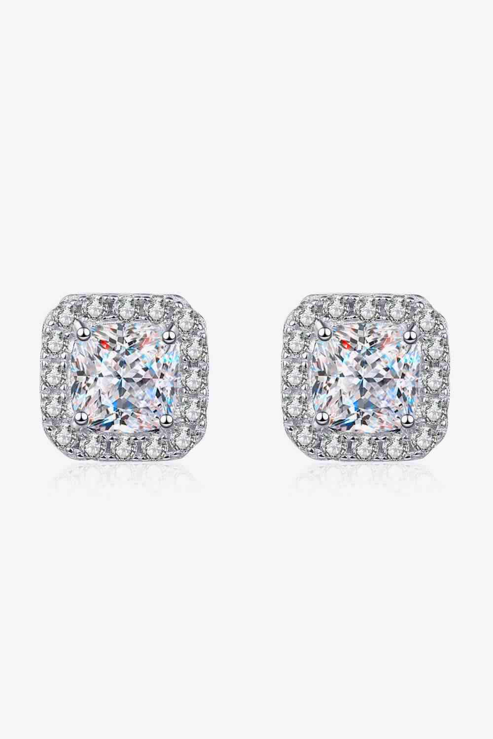 925 Sterling Silver Inlaid 2 Carat Moissanite Square Stud Earrings - lolaluxeshop