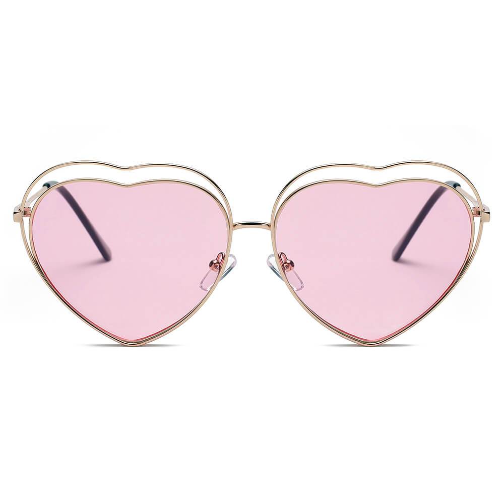 MESA | Women Metal Halo Wire Art Heart Shape Color Lens Sunglasses - lolaluxeshop