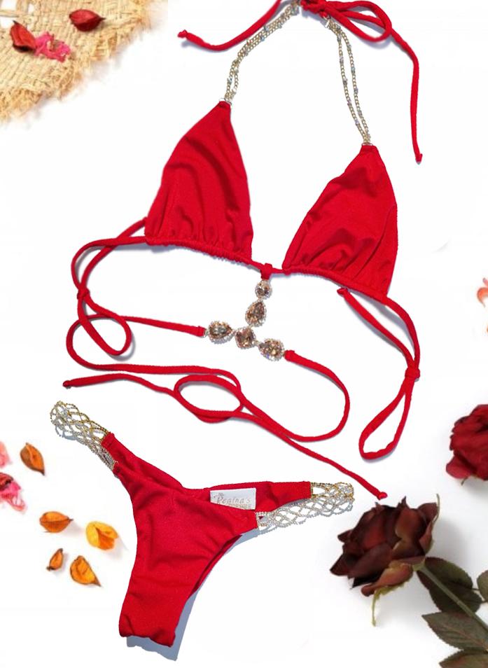 June Triangle Top & Tango Bottom - Red - LOLA LUXE