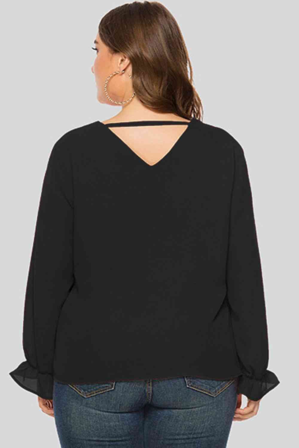 Plus Size Cutout Flounce Sleeve Blouse - lolaluxeshop