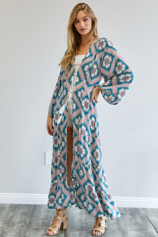 PRINTED LONG SLEEVE LOOSE KIMONO - LOLA LUXE