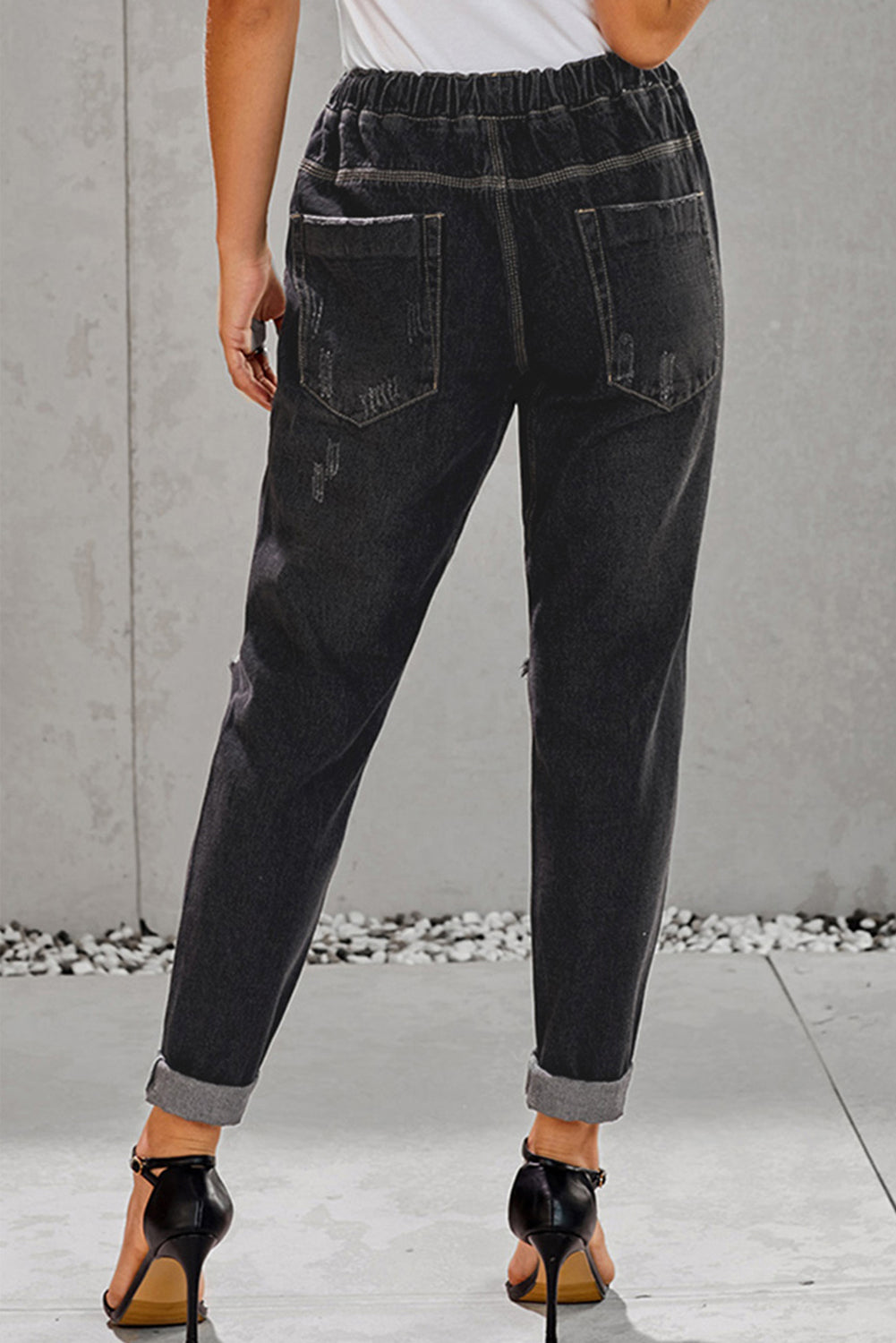 Drawstring Denim Joggers - LOLA LUXE