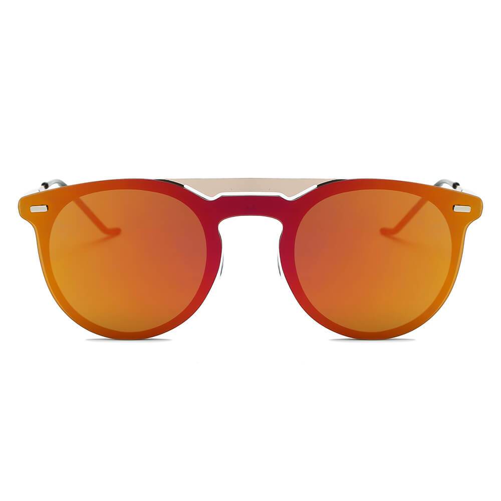 INDIO | Retro Mirrored Brow-Bar Design Circle Round Fashion Sunglasses - lolaluxeshop