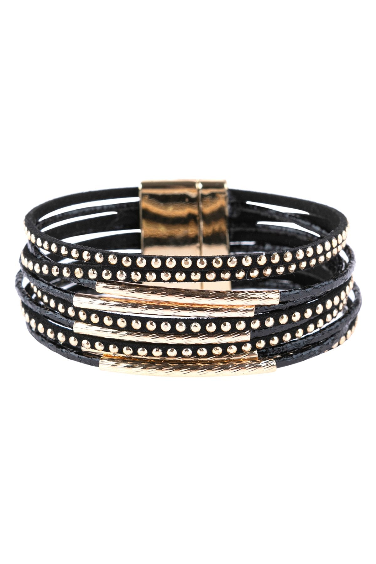 Hdb3067 - Multiline Leather Magnetic Bracelet - LOLA LUXE