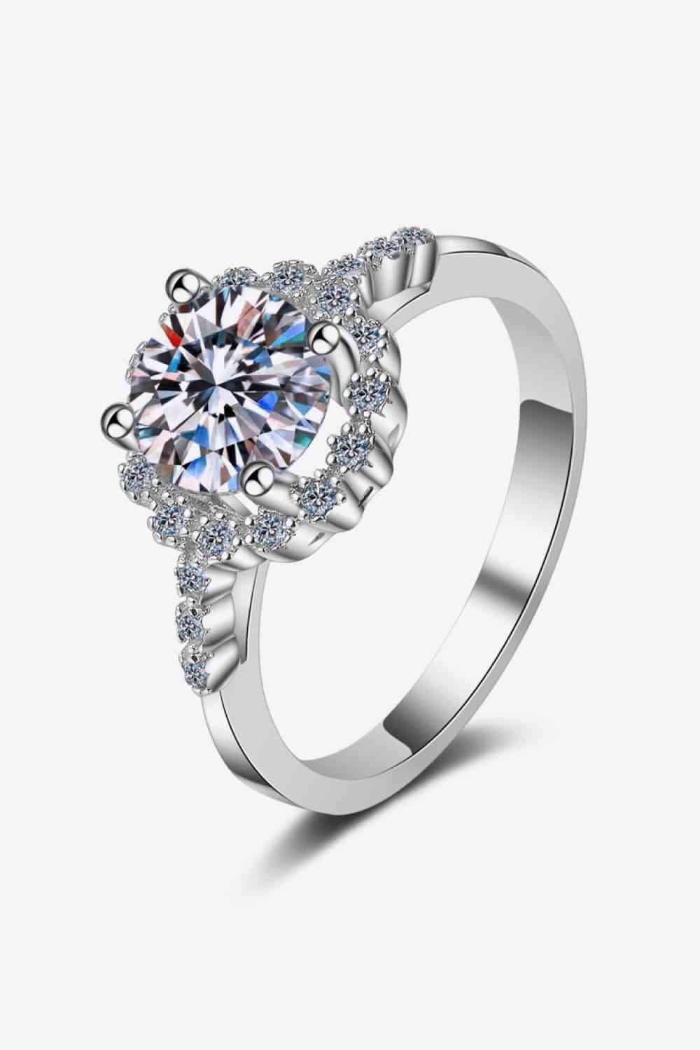 1 Carat Moissanite Rhodium-Plated Halo Ring - lolaluxeshop