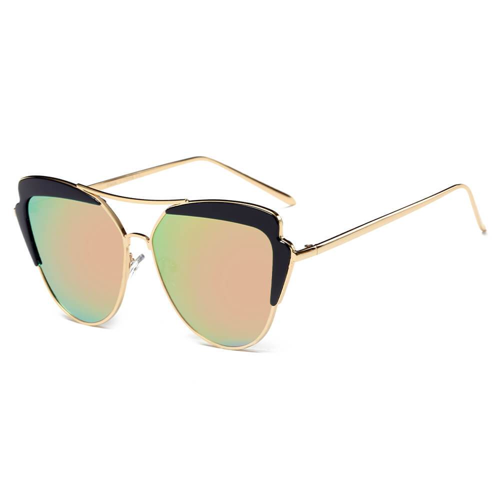 Galveston - Women's Brow Bar Mirrored Lens Cat Eye Sunglasses - lolaluxeshop