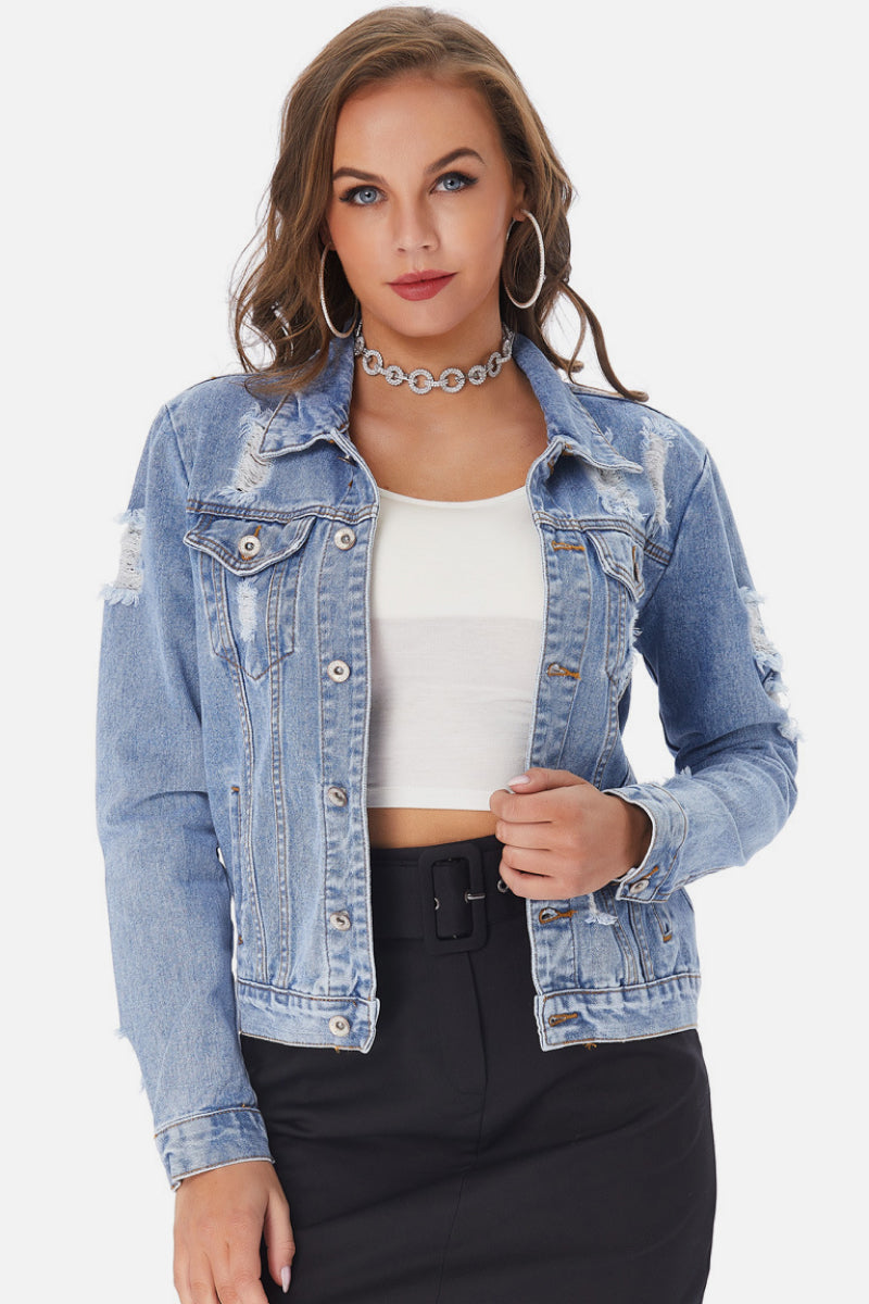 Distressed Classic Fit Denim Jacket - LOLA LUXE